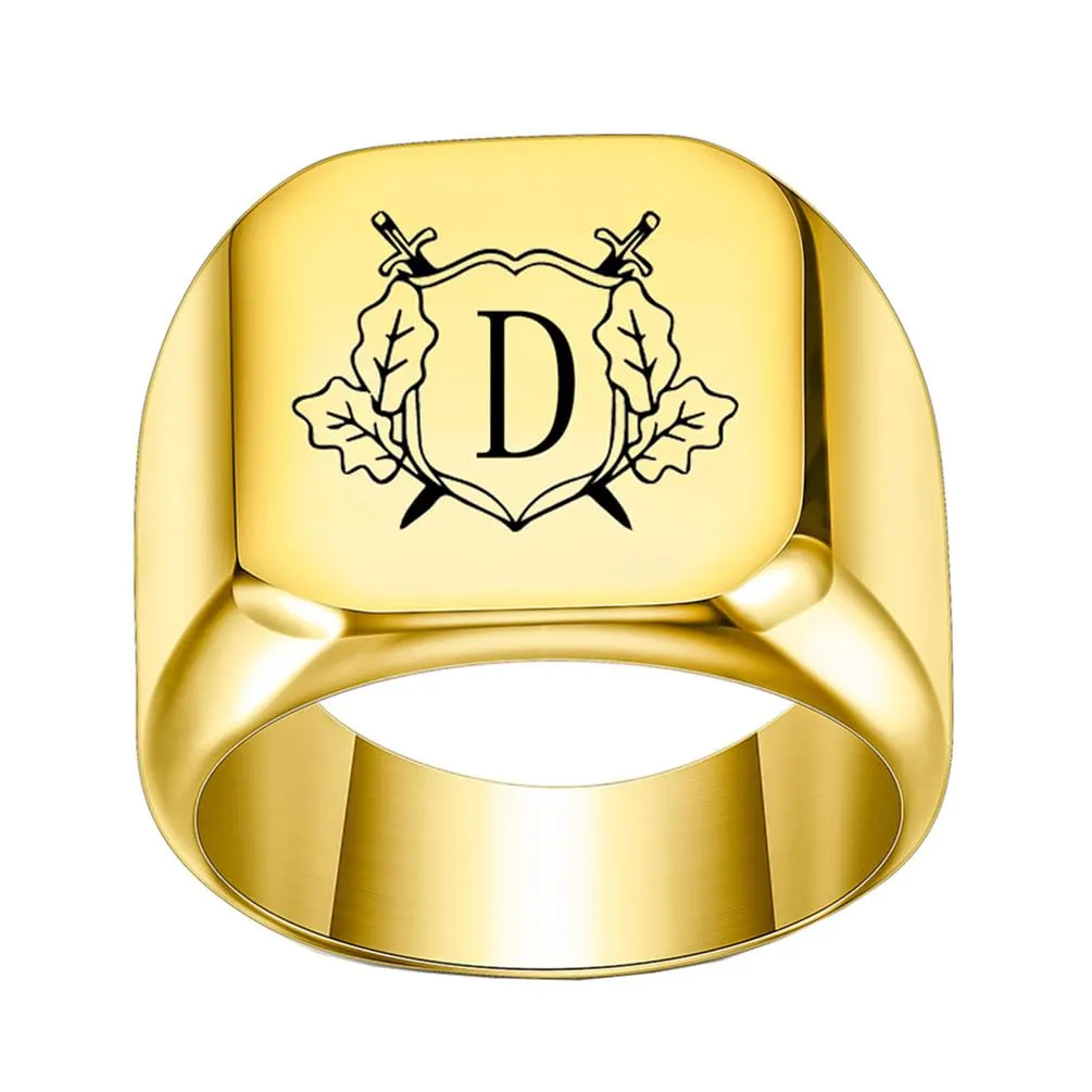 PAURO Anello in Acciaio Inossidabile Personalizzato con Iniziale Quadrata Dell'alfabeto dalla A alla Z per Uomo e Donna Oro D Misura 22 - immagine 1
