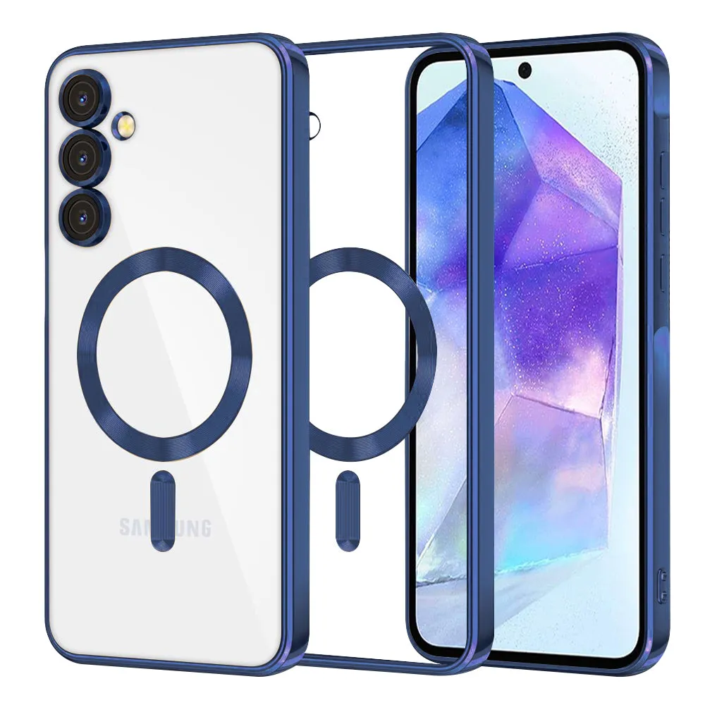 Custodia MagSafe per Samsung Galaxy A55 5G A556, Techsuit, Luxury Crystal, Blu Scuro - immagine 1