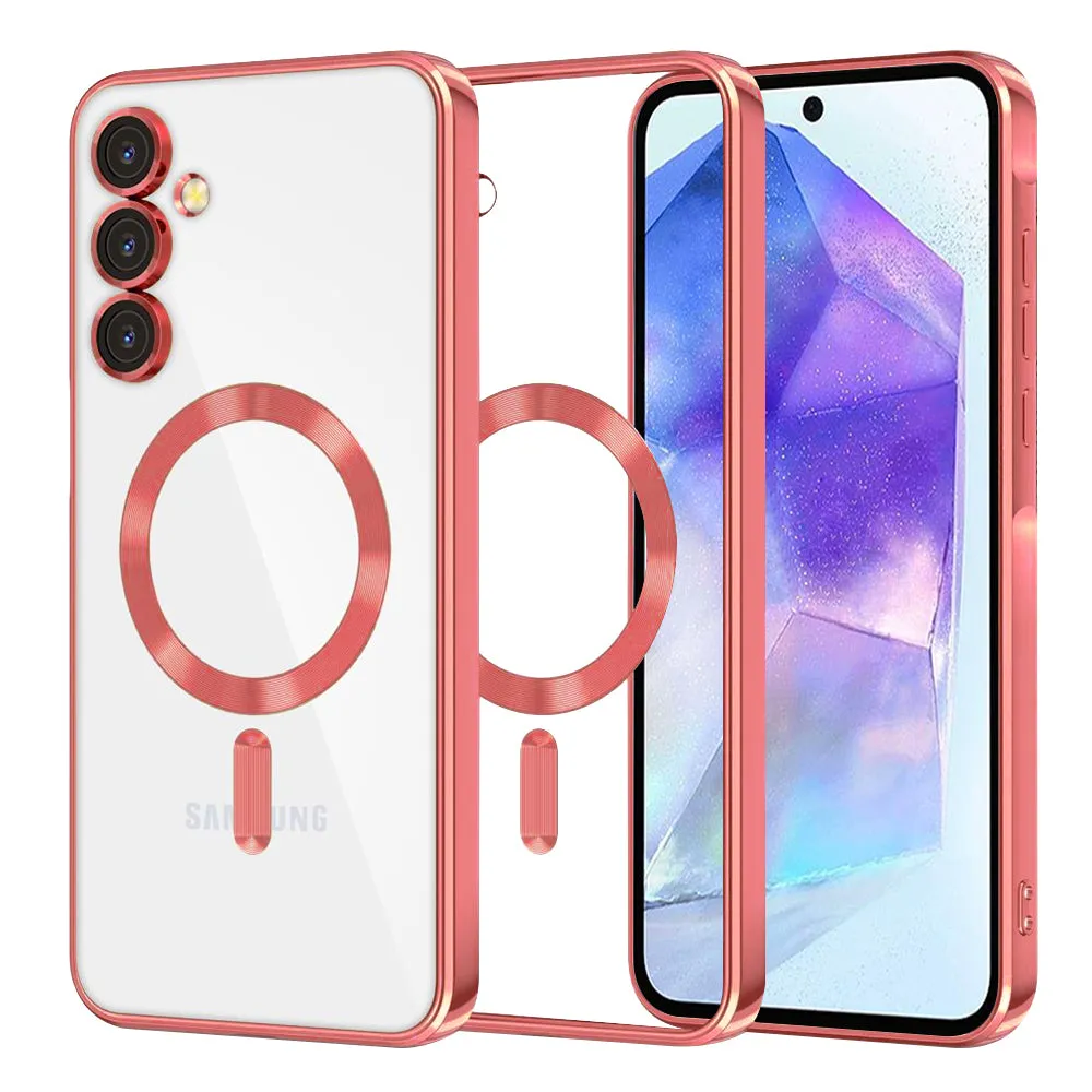 Custodia MagSafe per Samsung Galaxy A55 5G A556, Techsuit, Luxury Crystal, Rossa - immagine 1