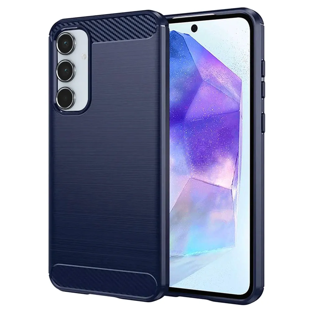 Custodia per Samsung Galaxy A55 5G A556, Techsuit, Carbonio, Blu - immagine 1