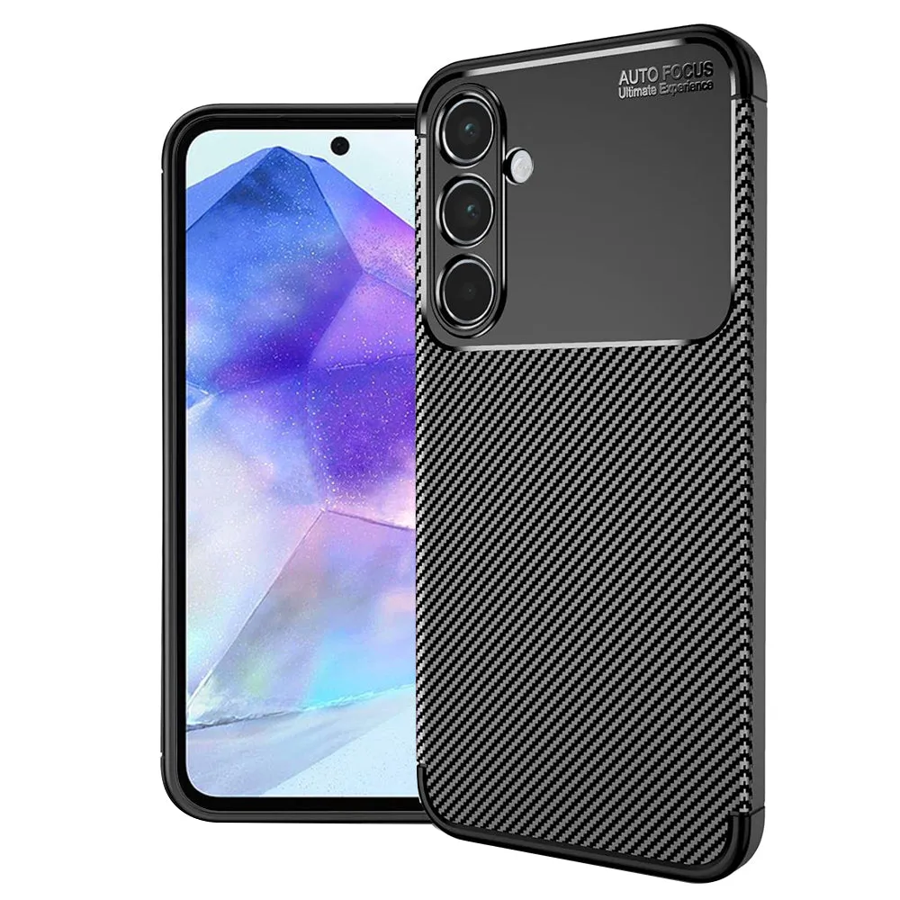 Custodia per Samsung Galaxy A55 5G A556, Techsuit, CarbonFiber, Nera - immagine 1