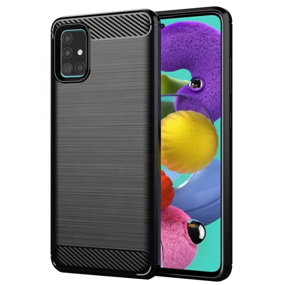 Custodia per Samsung Galaxy A51 A515, Techsuit, Carbonio, Nera - immagine 1