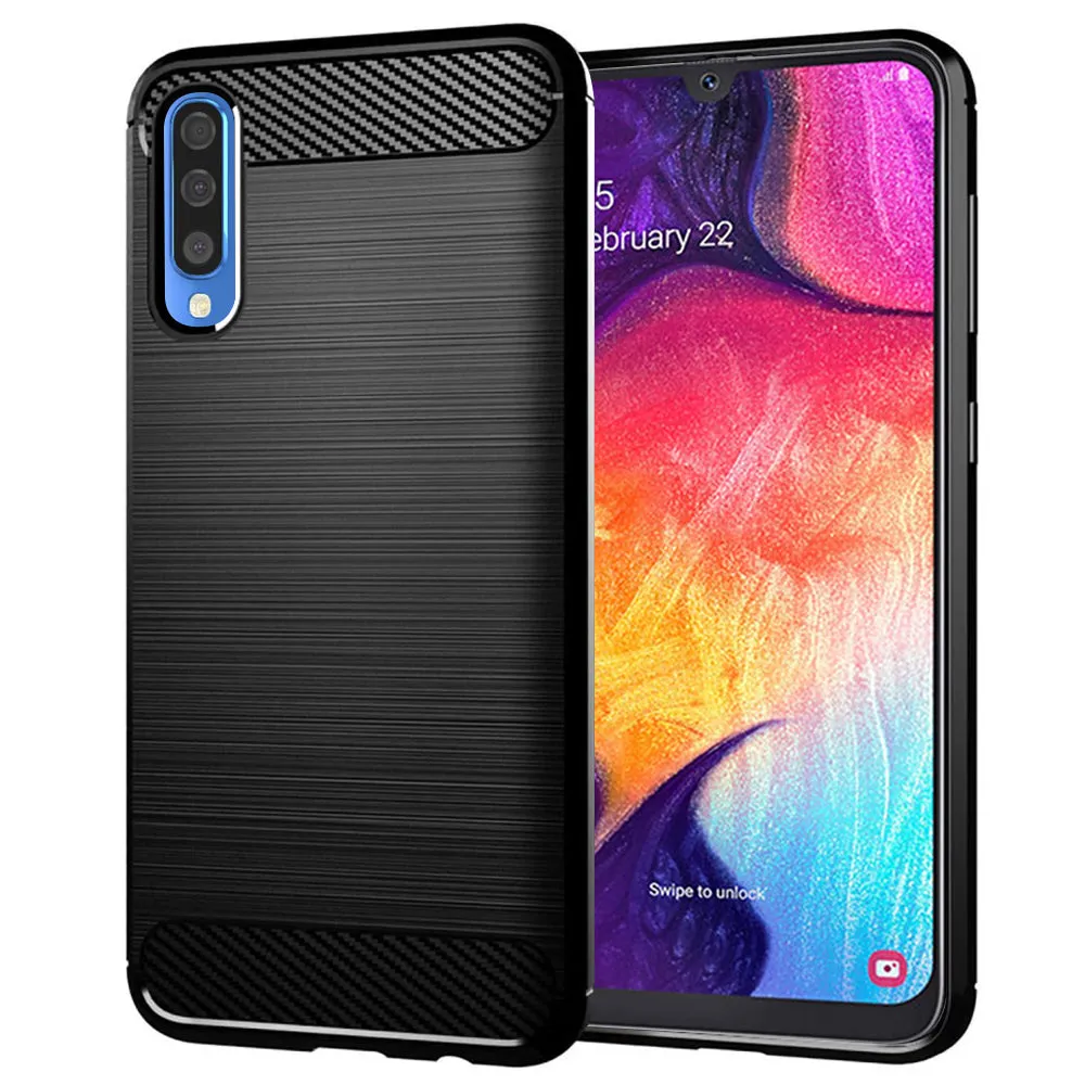 Custodia per Samsung Galaxy A50s A507 / A30s A307 / A50 A505, Techsuit, Carbonio, Nera - immagine 1