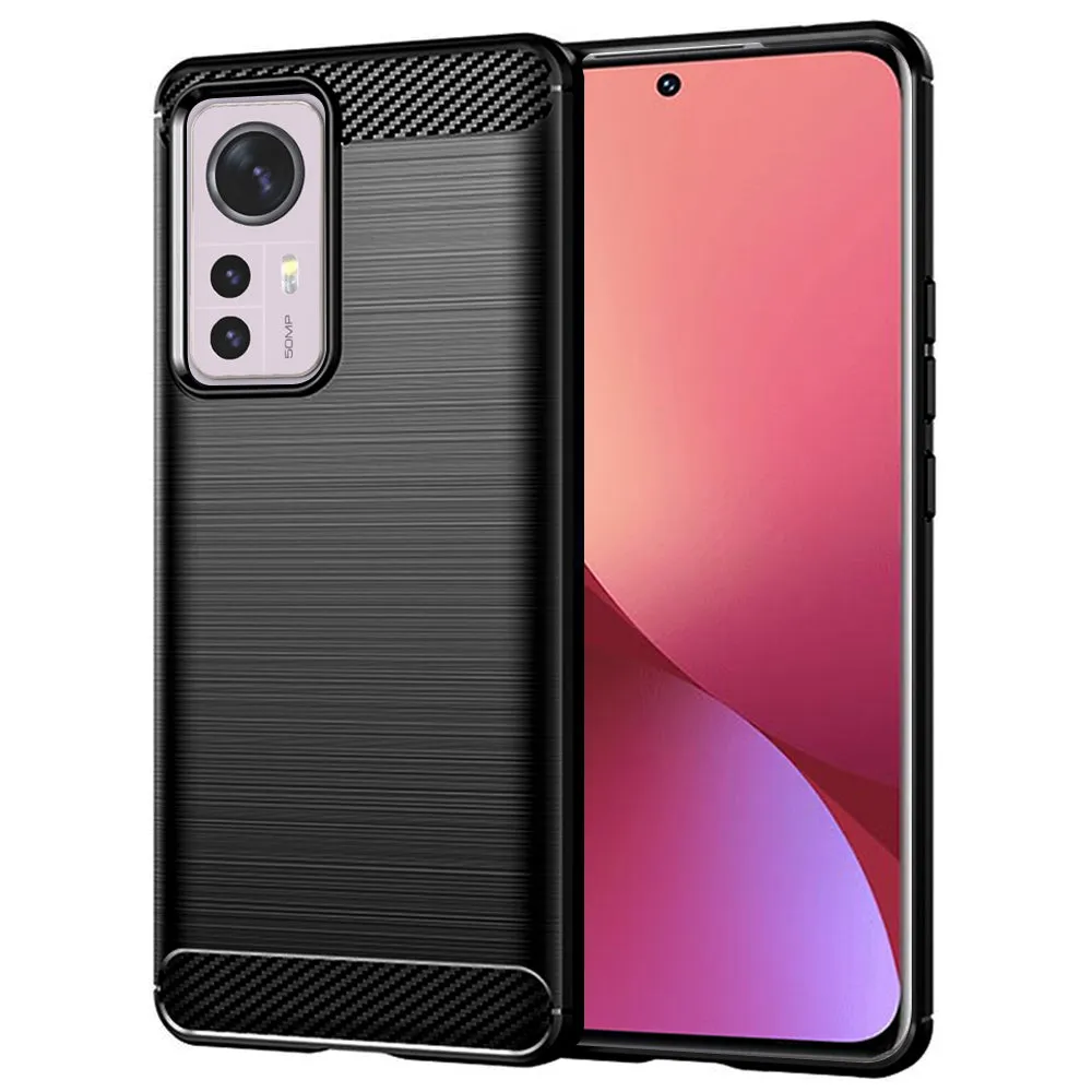 Custodia per Xiaomi 12X / 12, Techsuit, Carbonio, Nera - immagine 1