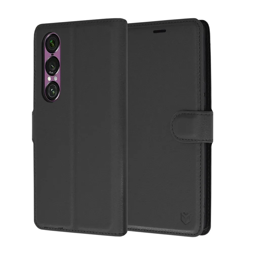 Custodia per Sony Xperia 1 VI, Techsuit, Leather Folio, Nera - immagine 1