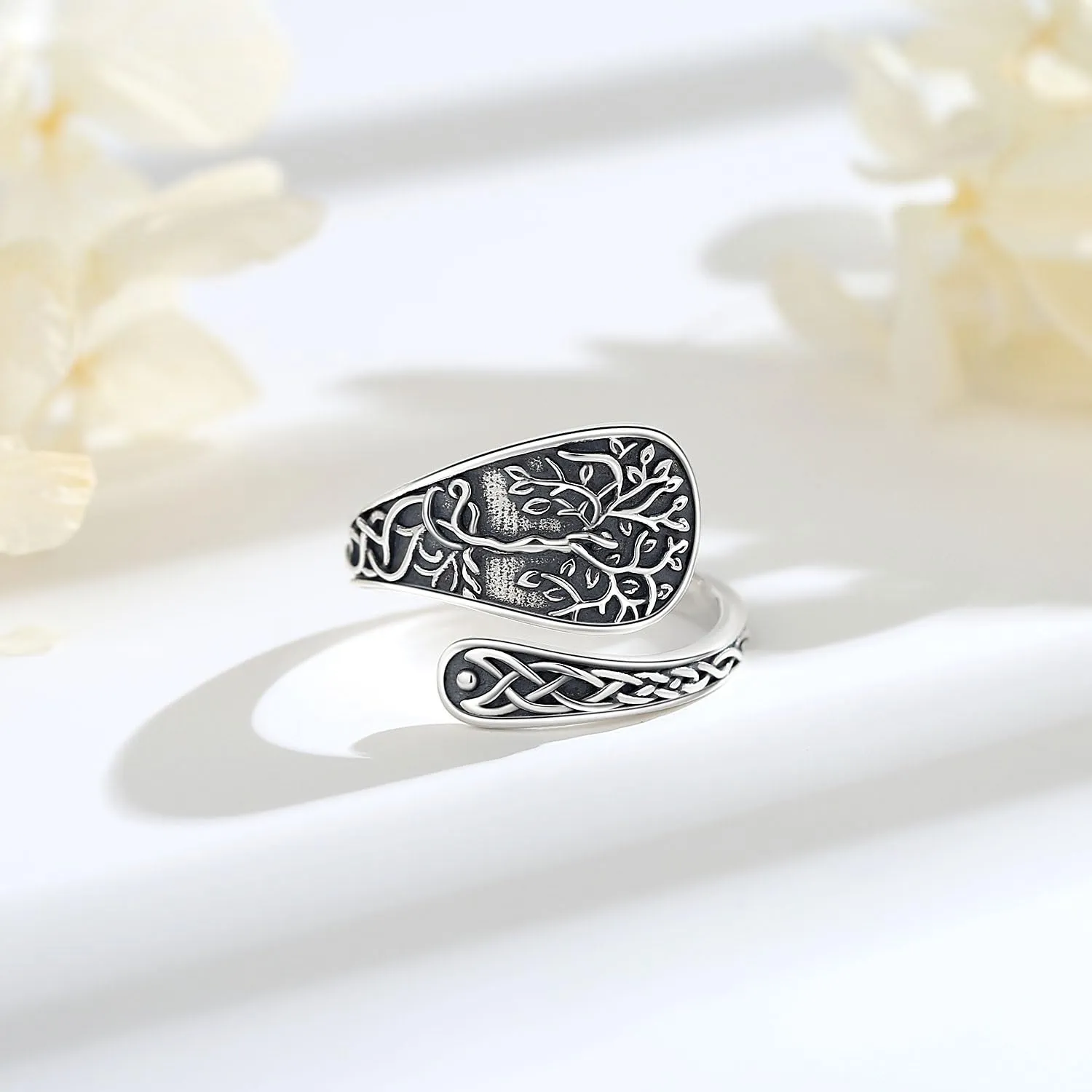 AEONSLOVE Anello Cucchiaio Argento 925 Anello Albero della Vita Donna Regolabile Anelli Cucchiaio Regolabili Anelli Aperti Aperto Pollice - immagine 2