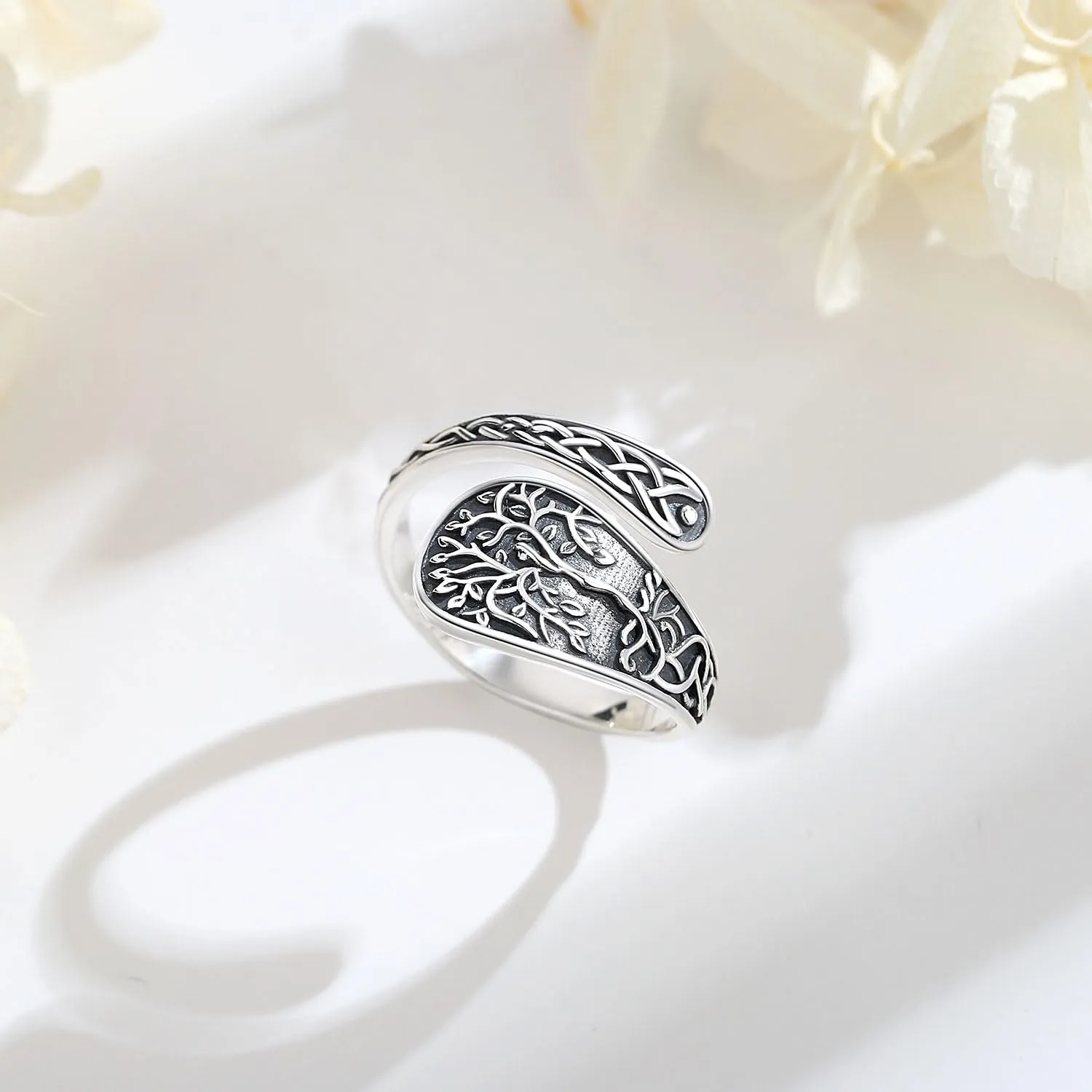 AEONSLOVE Anello Cucchiaio Argento 925 Anello Albero della Vita Donna Regolabile Anelli Cucchiaio Regolabili Anelli Aperti Aperto Pollice - immagine 3