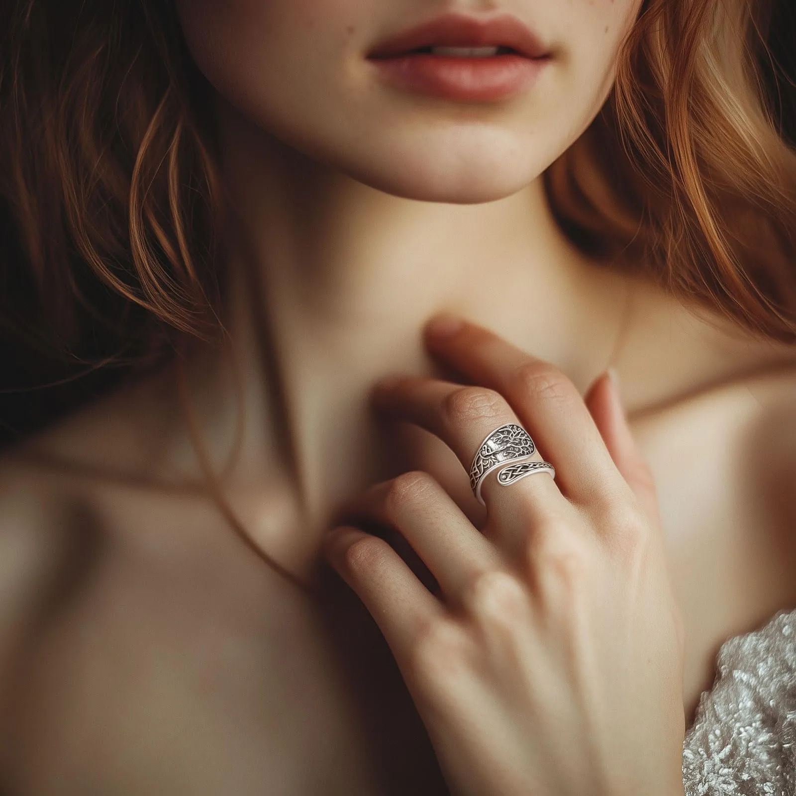 AEONSLOVE Anello Cucchiaio Argento 925 Anello Albero della Vita Donna Regolabile Anelli Cucchiaio Regolabili Anelli Aperti Aperto Pollice - immagine 5