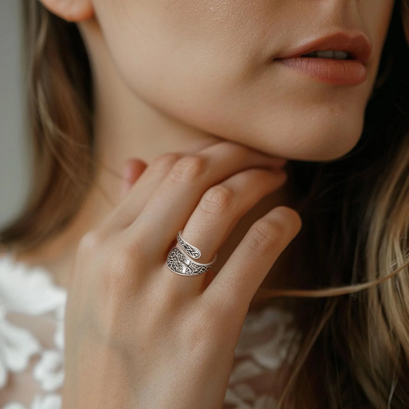 AEONSLOVE Anello Cucchiaio Argento 925 Anello Albero della Vita Donna Regolabile Anelli Cucchiaio Regolabili Anelli Aperti Aperto Pollice - immagine 6