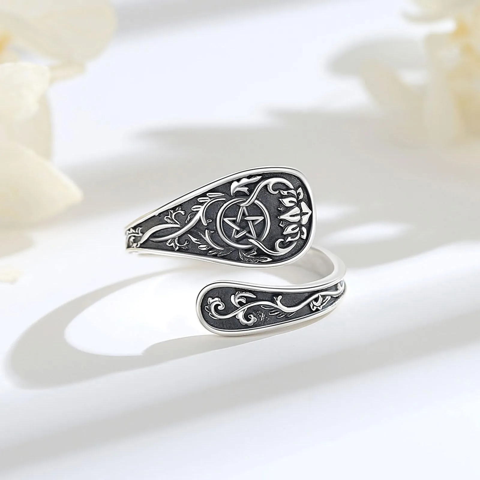 AEONSLOVE Anello Cucchiaio Argento 925 Anello Pentacolo Donna Regolabile Anelli Cucchiaio Regolabili Anello Aperto Pollice - immagine 2