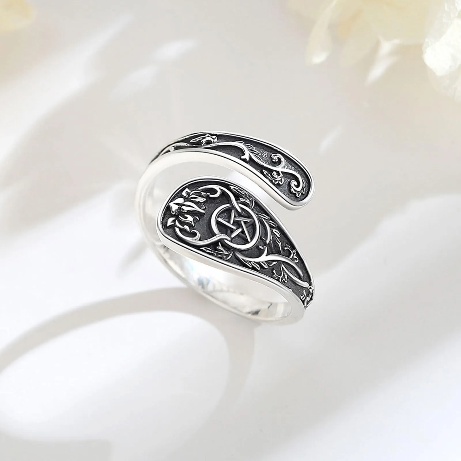 AEONSLOVE Anello Cucchiaio Argento 925 Anello Pentacolo Donna Regolabile Anelli Cucchiaio Regolabili Anello Aperto Pollice - immagine 3