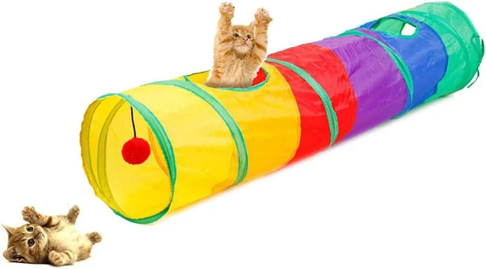 Tunnel per Gatti Pieghevole - Tunnel per Conigli - Giochi per Conigli, Poliestere, Design Compatto e Portatile con Giocattolo Sospeso, Adatto per Gatti, Conigli, Cuccioli e Piccoli Animali - immagine 1
