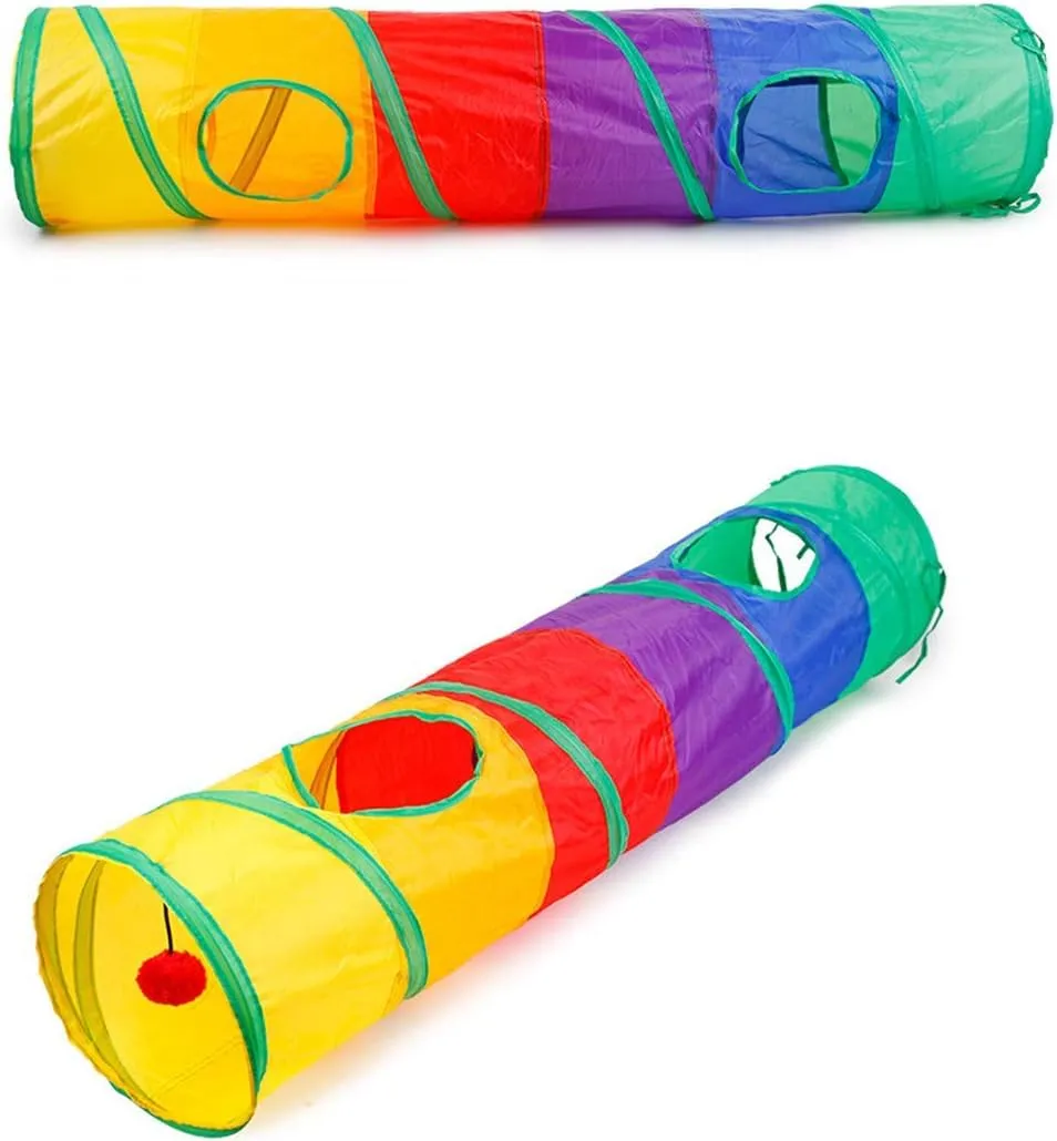Tunnel per Gatti Pieghevole - Tunnel per Conigli - Giochi per Conigli, Poliestere, Design Compatto e Portatile con Giocattolo Sospeso, Adatto per Gatti, Conigli, Cuccioli e Piccoli Animali - immagine 2