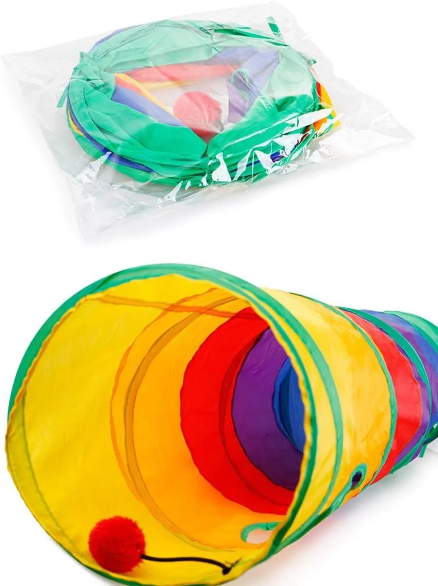 Tunnel per Gatti Pieghevole - Tunnel per Conigli - Giochi per Conigli, Poliestere, Design Compatto e Portatile con Giocattolo Sospeso, Adatto per Gatti, Conigli, Cuccioli e Piccoli Animali - immagine 4