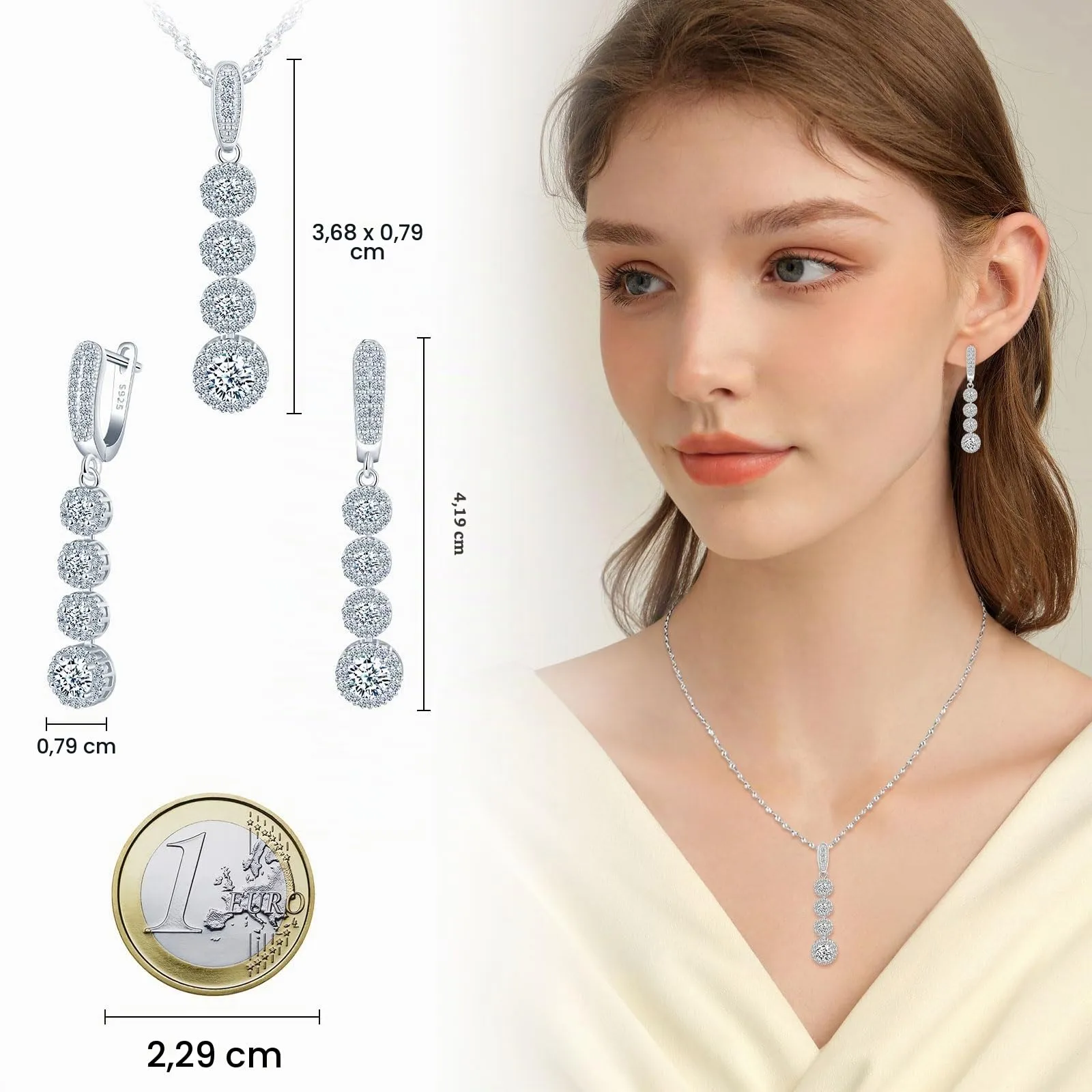 MICMIF Parure Orecchini e Collana Zircone Argento 925 Donna - immagine 2