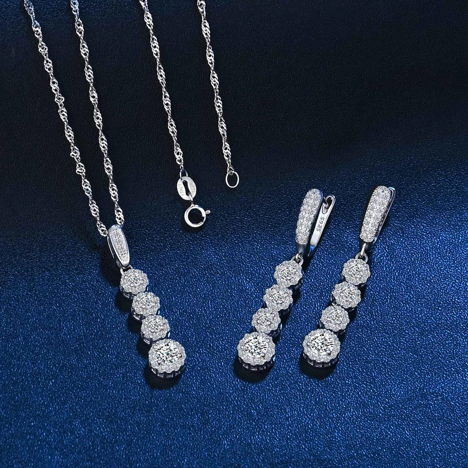 MICMIF Parure Orecchini e Collana Zircone Argento 925 Donna - immagine 3