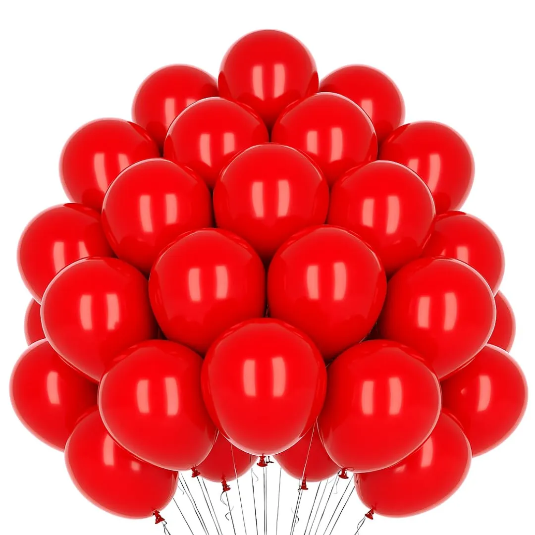 50 Palloncini Rossi • 30 Cm • Colori Vivaci Lucenti • Qualità Premium • Lattice Naturale Biodegradabili Ecologici • Gonfiabili Aria Elio Acqua • Baby Shower Battesimo Compleanno Feste di Laurea Arco - immagine 1