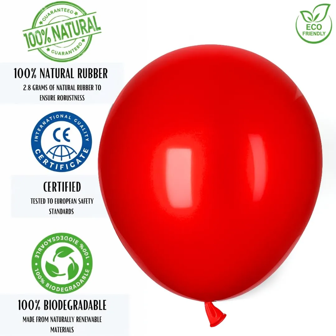 50 Palloncini Rossi • 30 Cm • Colori Vivaci Lucenti • Qualità Premium • Lattice Naturale Biodegradabili Ecologici • Gonfiabili Aria Elio Acqua • Baby Shower Battesimo Compleanno Feste di Laurea Arco - immagine 8