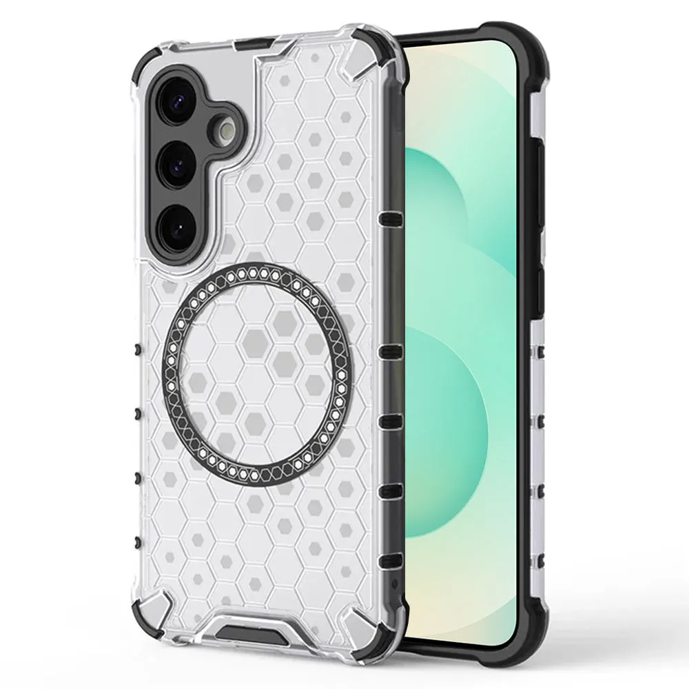 Custodia MagSafe per Samsung Galaxy S25+ S936, Techsuit, HoneyComb Shield, Bianca - immagine 1