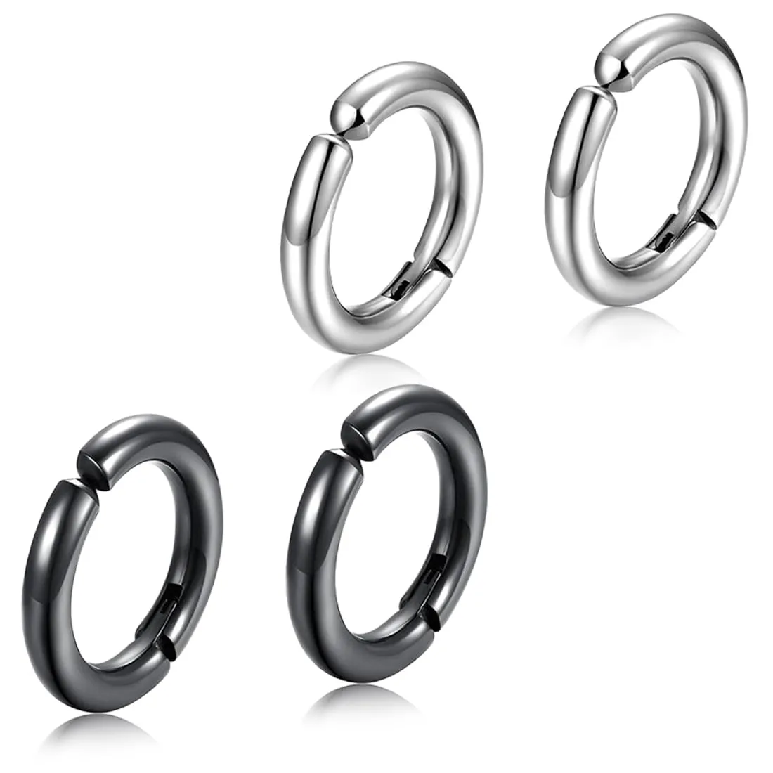 XENQITO 2 Paia Non-Piercing Orecchini Orecchio Clip, Orecchini da Uomo Donna in Acciaio Inossidabile, Tondo, Orecchinis Finti Uomo, Colore Argento Nero, Senza Buco finti, cerchi, non piercing Clip on - immagine 1