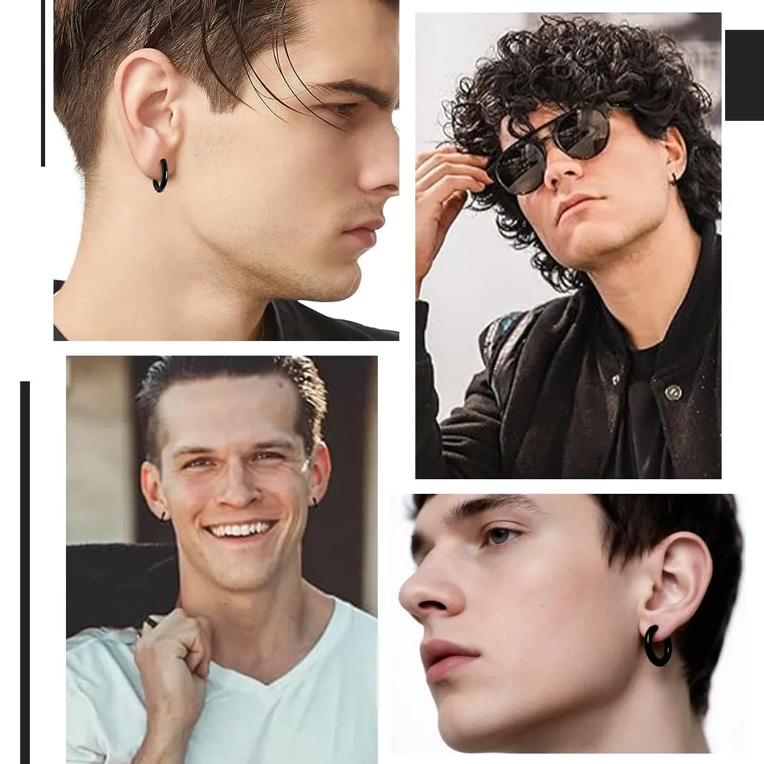 XENQITO 2 Paia Non-Piercing Orecchini Orecchio Clip, Orecchini da Uomo Donna in Acciaio Inossidabile, Tondo, Orecchinis Finti Uomo, Colore Argento Nero, Senza Buco finti, cerchi, non piercing Clip on - immagine 6