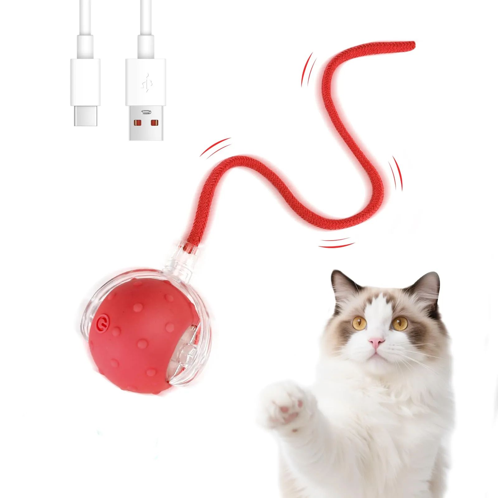 Sprifityy Giocattolo Interattivo per Gatti,Pet Smart Rolling Ball(rosso) - immagine 1