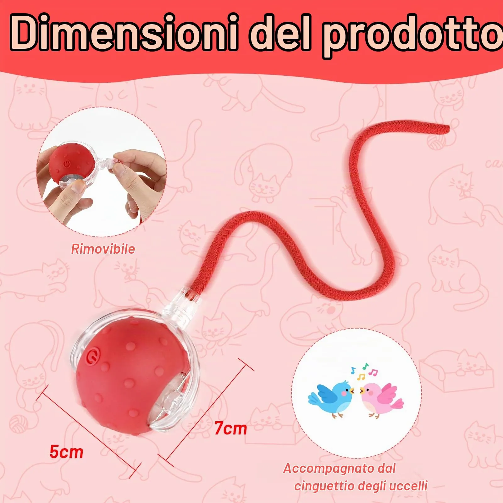Sprifityy Giocattolo Interattivo per Gatti,Pet Smart Rolling Ball(rosso) - immagine 2
