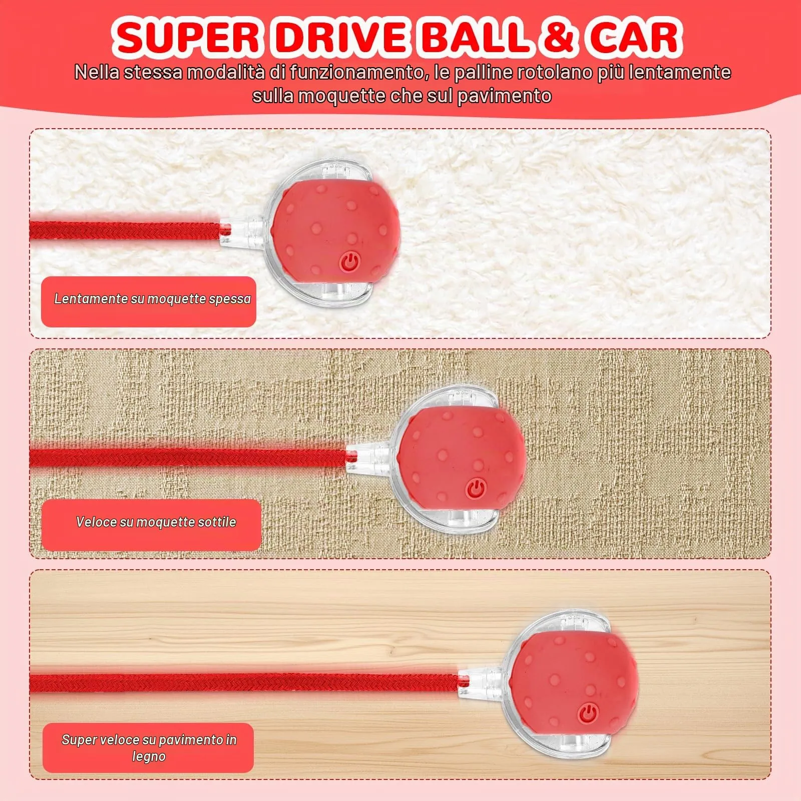 Sprifityy Giocattolo Interattivo per Gatti,Pet Smart Rolling Ball(rosso) - immagine 3