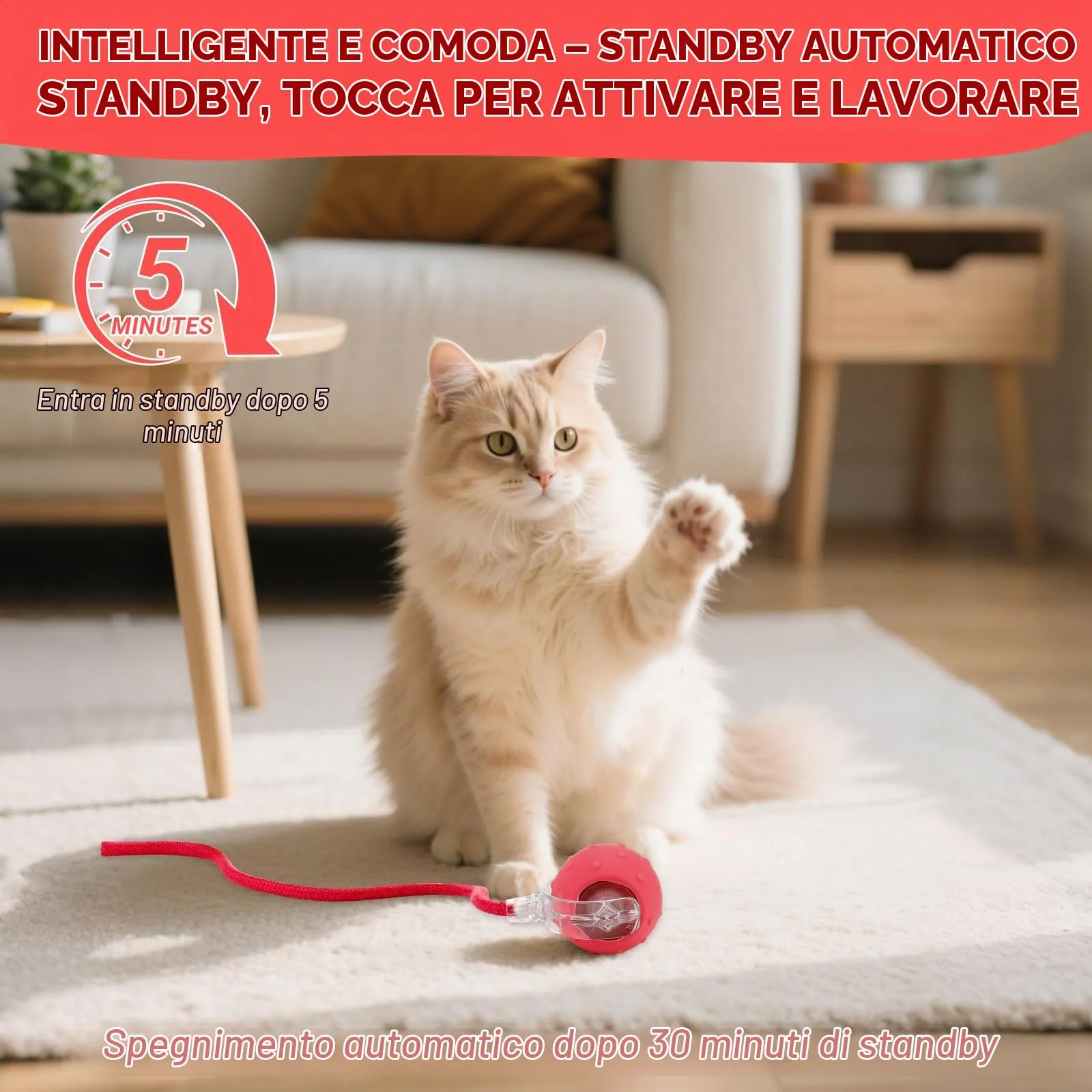 Sprifityy Giocattolo Interattivo per Gatti,Pet Smart Rolling Ball(rosso) - immagine 5