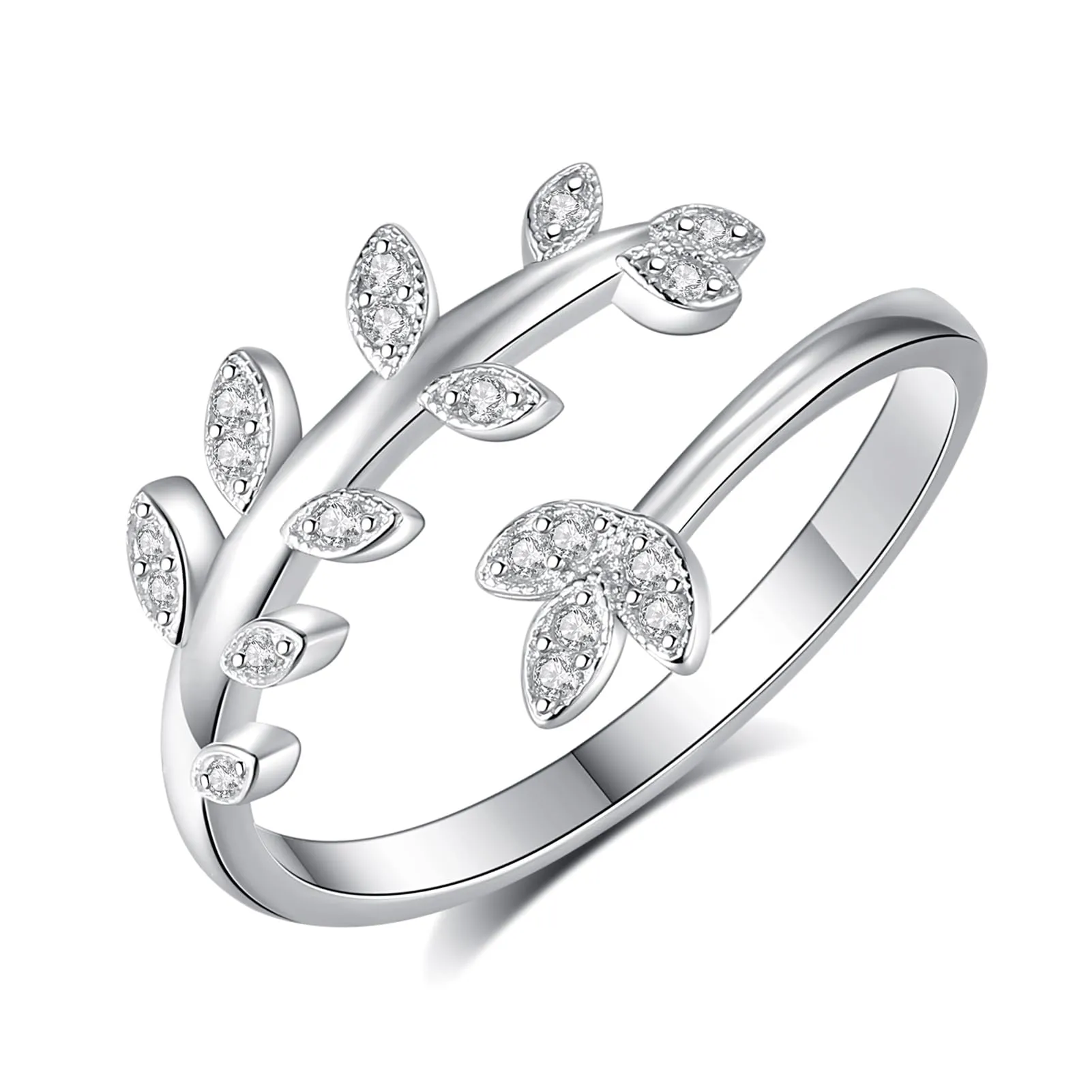 AEONSLOVE Anello Foglia Regolabile Argento 925 Anello di Foglie Donna Aperto con Zirconia Anelli Aperti Regolabili Ragazze - immagine 1
