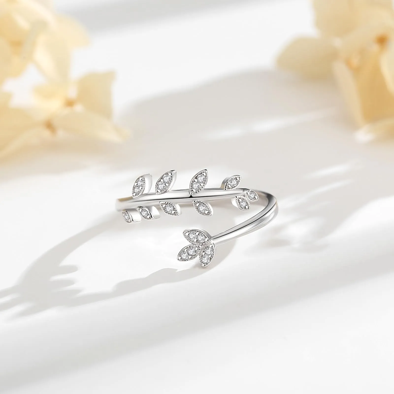 AEONSLOVE Anello Foglia Regolabile Argento 925 Anello di Foglie Donna Aperto con Zirconia Anelli Aperti Regolabili Ragazze - immagine 2