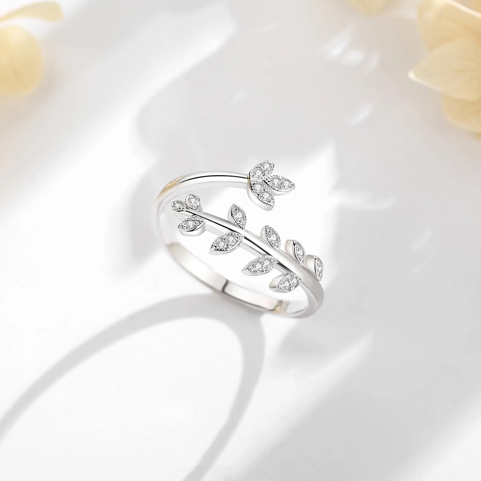 AEONSLOVE Anello Foglia Regolabile Argento 925 Anello di Foglie Donna Aperto con Zirconia Anelli Aperti Regolabili Ragazze - immagine 3
