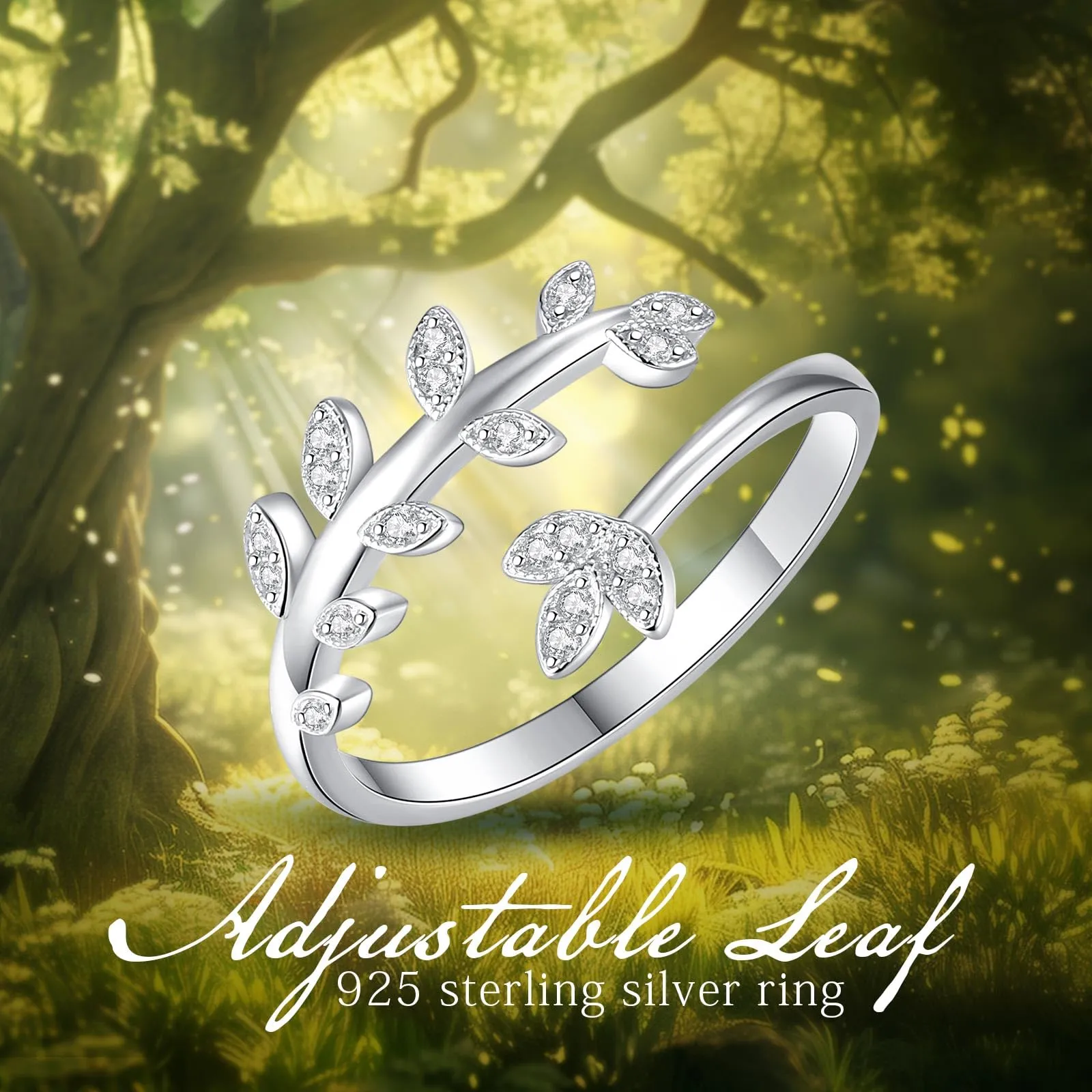 AEONSLOVE Anello Foglia Regolabile Argento 925 Anello di Foglie Donna Aperto con Zirconia Anelli Aperti Regolabili Ragazze - immagine 4