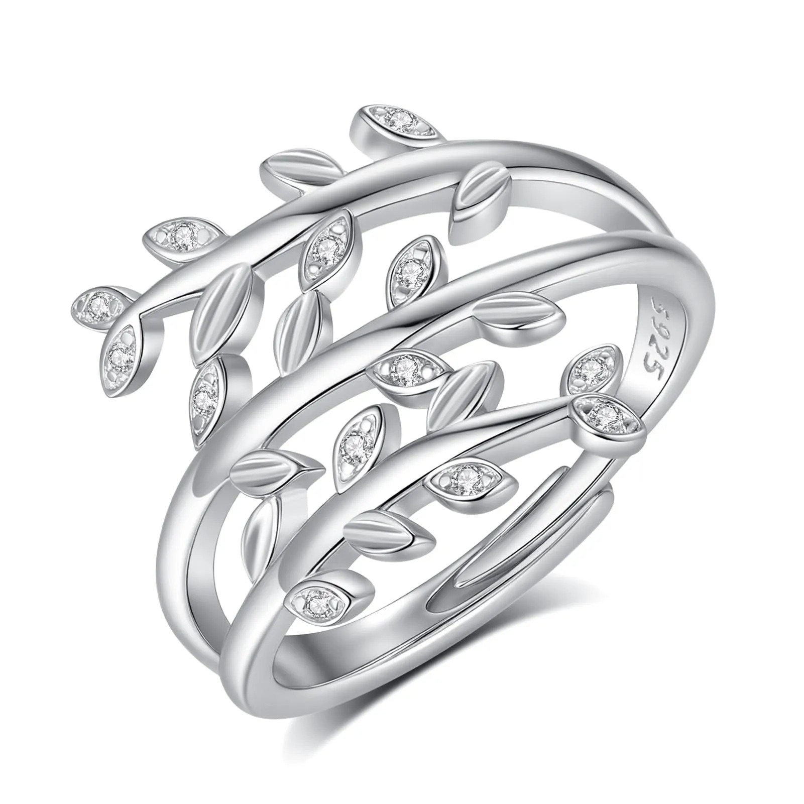 AEONSLOVE Anello Foglia Regolabile Donna Argento 925 Anello di Foglie Aperto con Zirconia Anelli Aperti Regolabili Ragazze - immagine 1