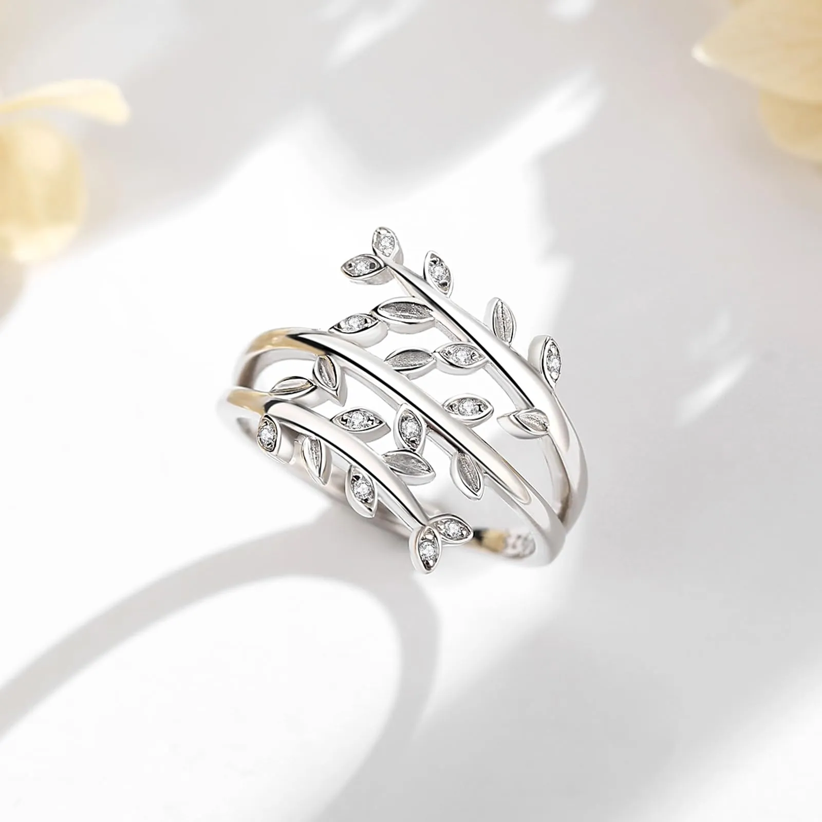 AEONSLOVE Anello Foglia Regolabile Donna Argento 925 Anello di Foglie Aperto con Zirconia Anelli Aperti Regolabili Ragazze - immagine 3
