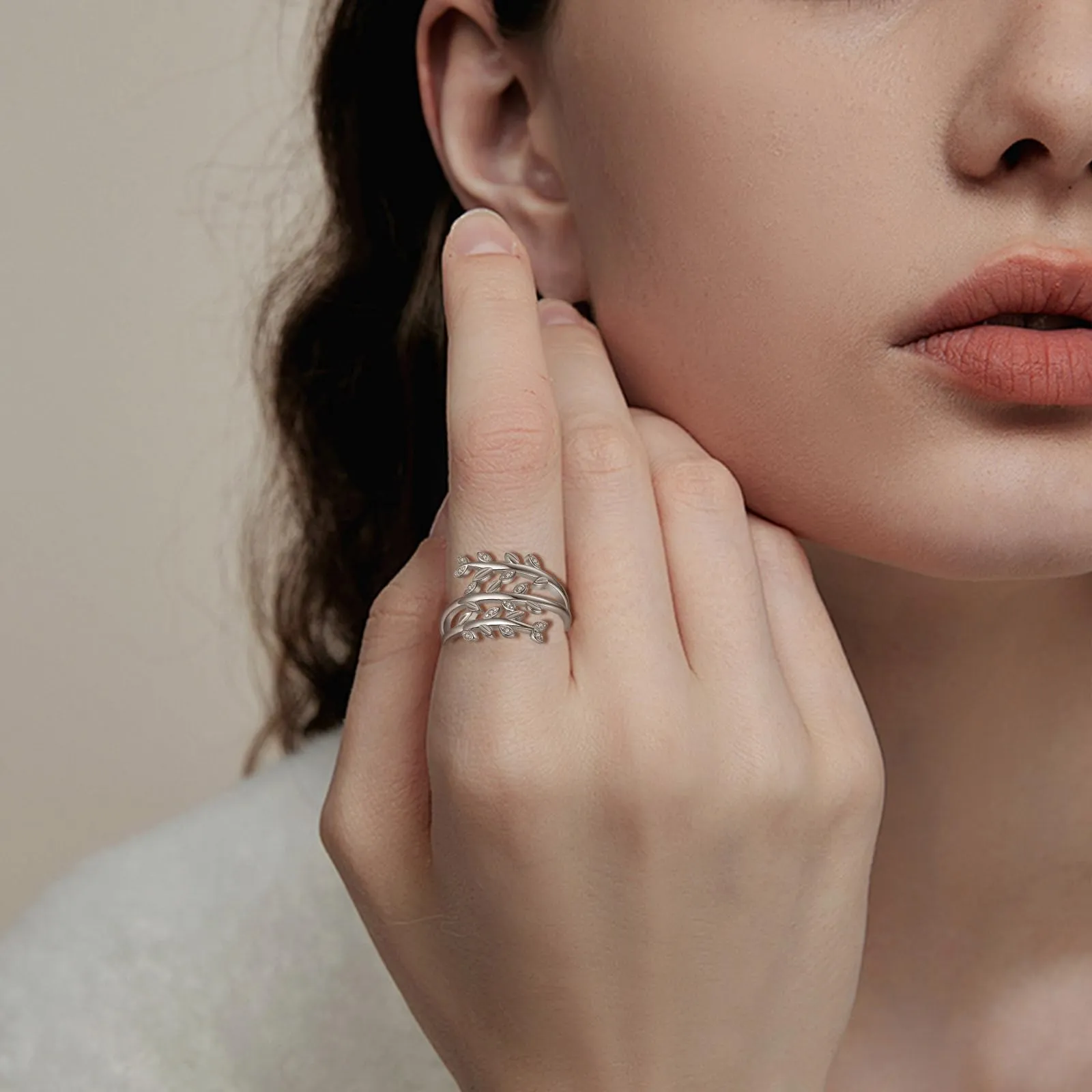 AEONSLOVE Anello Foglia Regolabile Donna Argento 925 Anello di Foglie Aperto con Zirconia Anelli Aperti Regolabili Ragazze - immagine 8