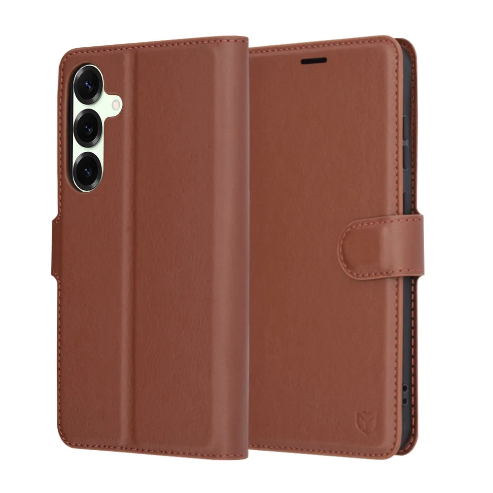Custodia per Samsung Galaxy S25+ S936, Techsuit, Leather Folio, Marrone - immagine 1