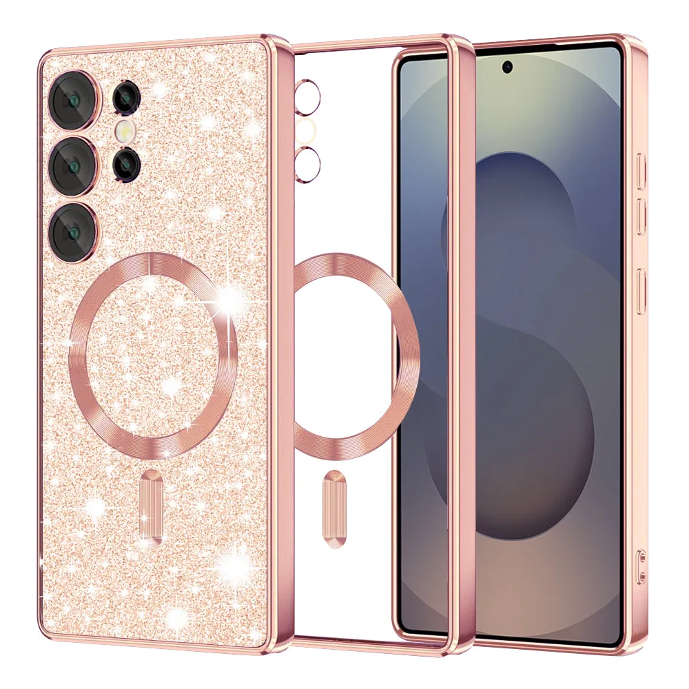 Custodia MagSafe per Samsung Galaxy S25 Ultra S938, Techsuit, Luxury Glitter, Rosa Dorato - immagine 1