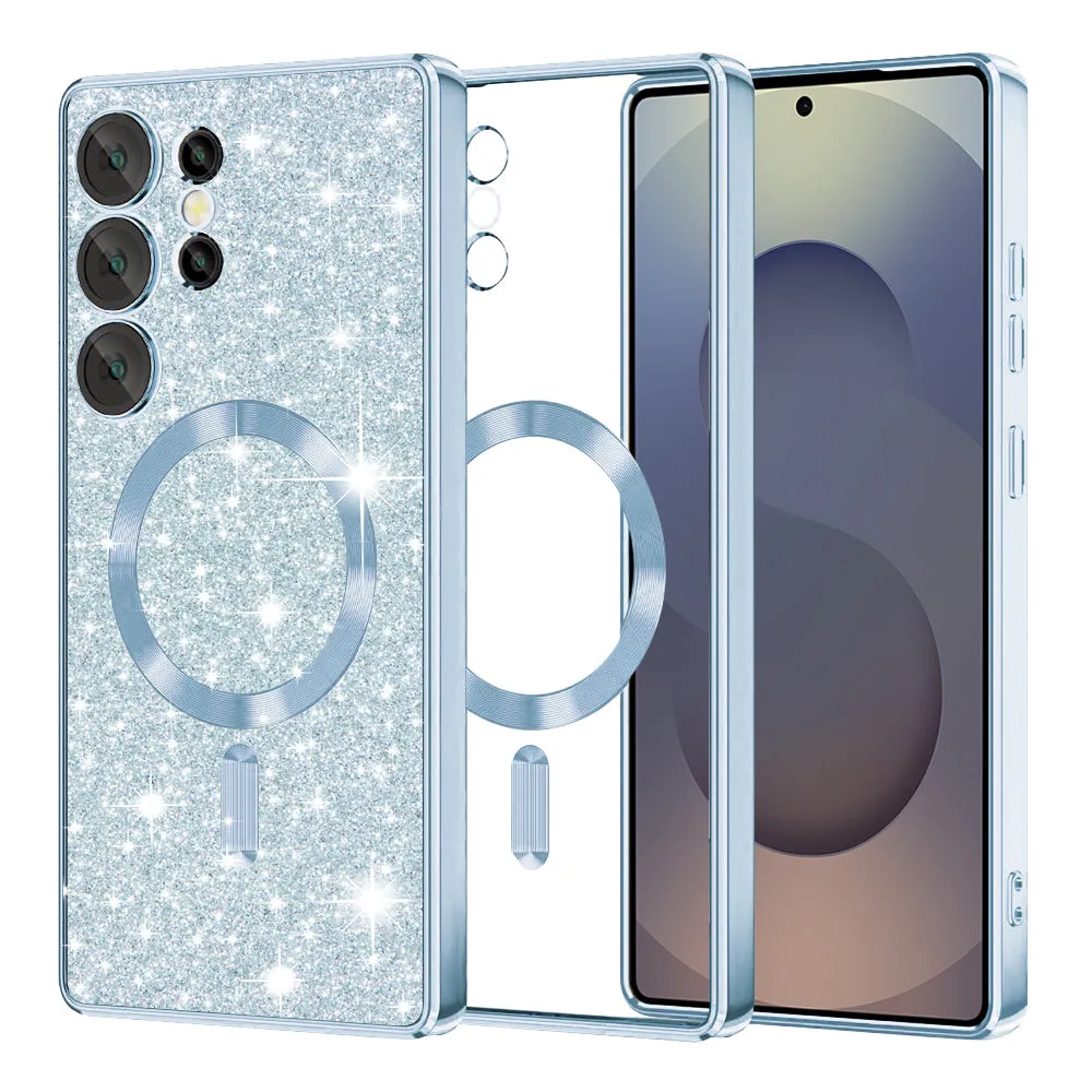 Custodia MagSafe per Samsung Galaxy S25 Ultra S938, Techsuit, Luxury Glitter, Blu - immagine 1