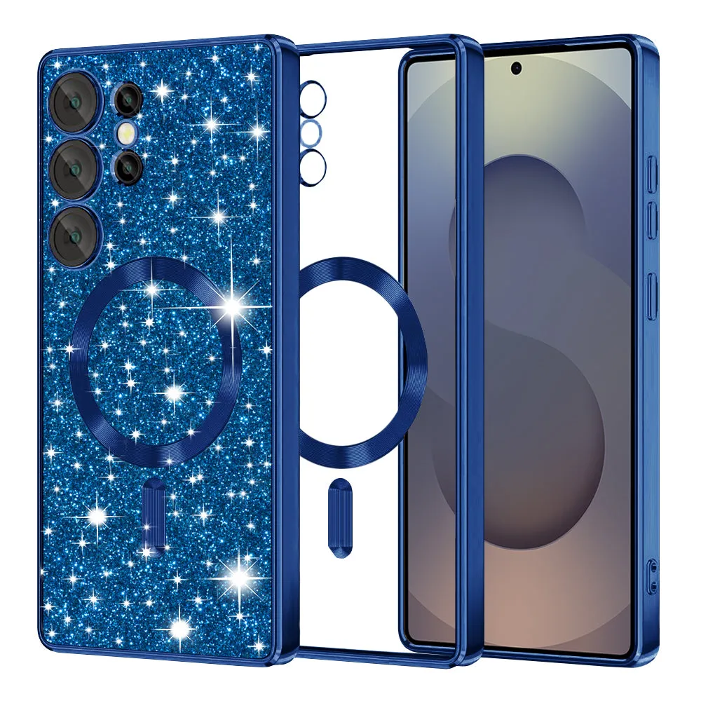 Custodia MagSafe per Samsung Galaxy S25 Ultra S938, Techsuit, Luxury Glitter, Blu Scuro - immagine 1