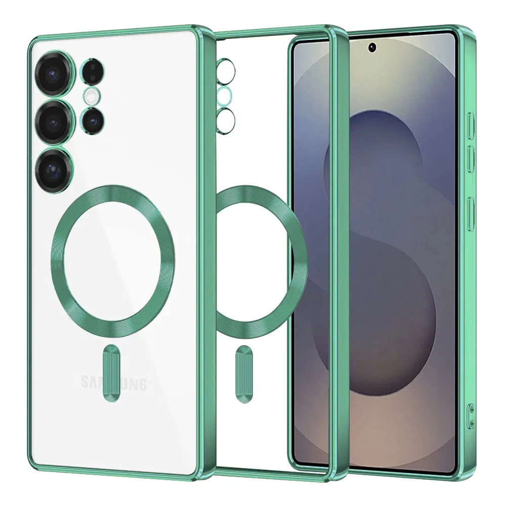 Custodia MagSafe per Samsung Galaxy S25 Ultra S938, Techsuit, Luxury Crystal, Verde Chiaro - immagine 1