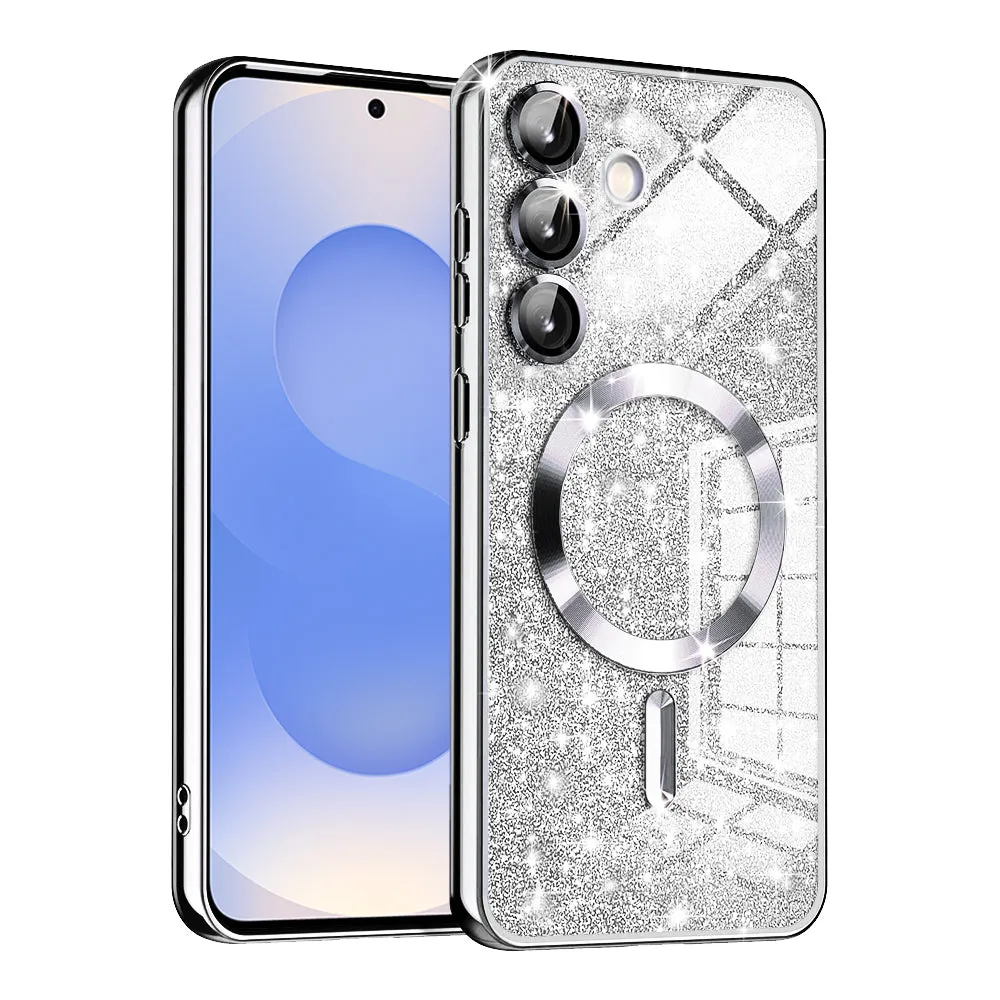 Custodia MagSafe per Samsung Galaxy S25 S931, Techsuit, Luxury Glitter, Argento - immagine 1