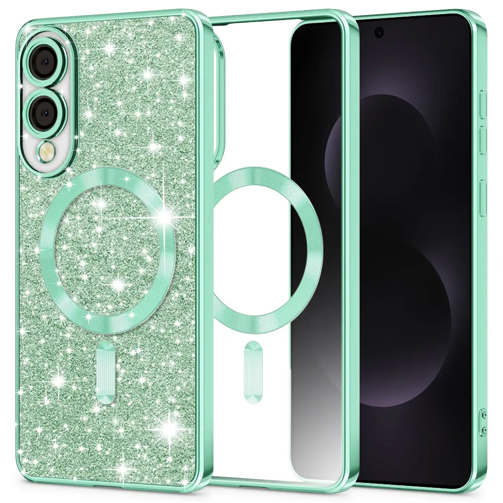 Custodia MagSafe per Samsung Galaxy S25 Edge S937, Techsuit, Luxury Glitter, Verde Chiaro - immagine 1