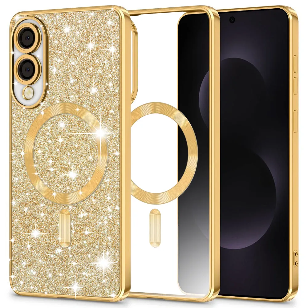 Custodia MagSafe per Samsung Galaxy S25 Edge S937, Techsuit, Luxury Glitter, Oro - immagine 1