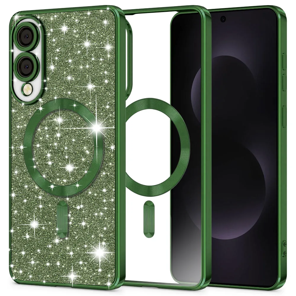 Custodia MagSafe per Samsung Galaxy S25 Edge S937, Techsuit, Luxury Glitter, Verde Scuro - immagine 1