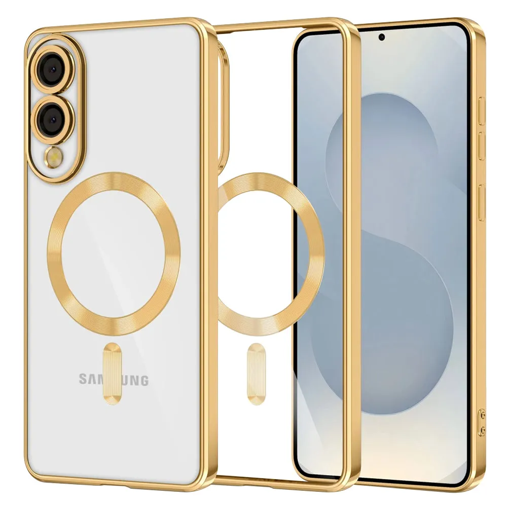 Custodia MagSafe per Samsung Galaxy S25 Edge S937, Techsuit, Luxury Crystal, Oro - immagine 1