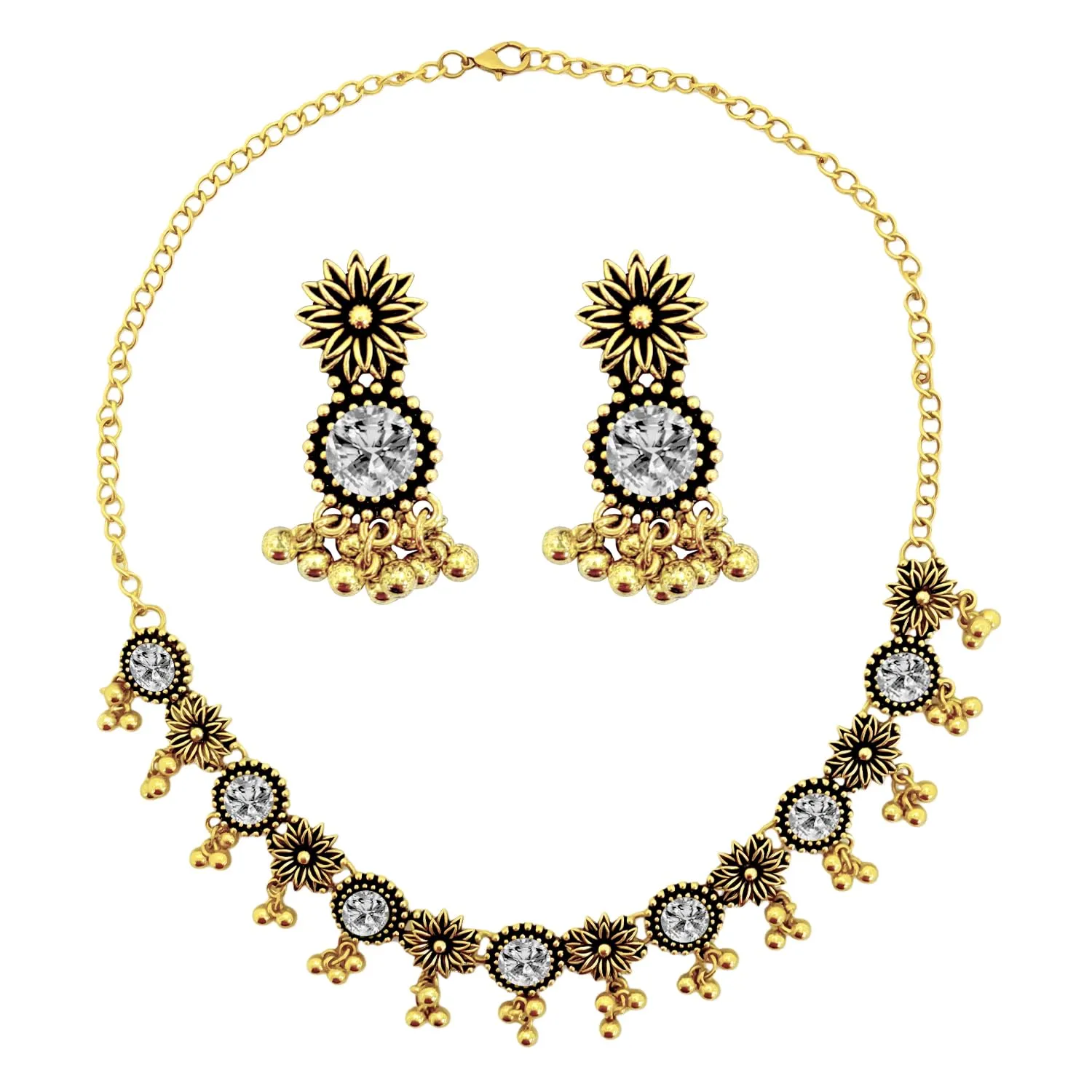 VLYX Set di Gioielli Tradizionali Indiani per Donna, Collana e Orecchini Jhumka, Stile Boho Etnico, Matrimonio, Regalo per Festa (Bianco) - immagine 1
