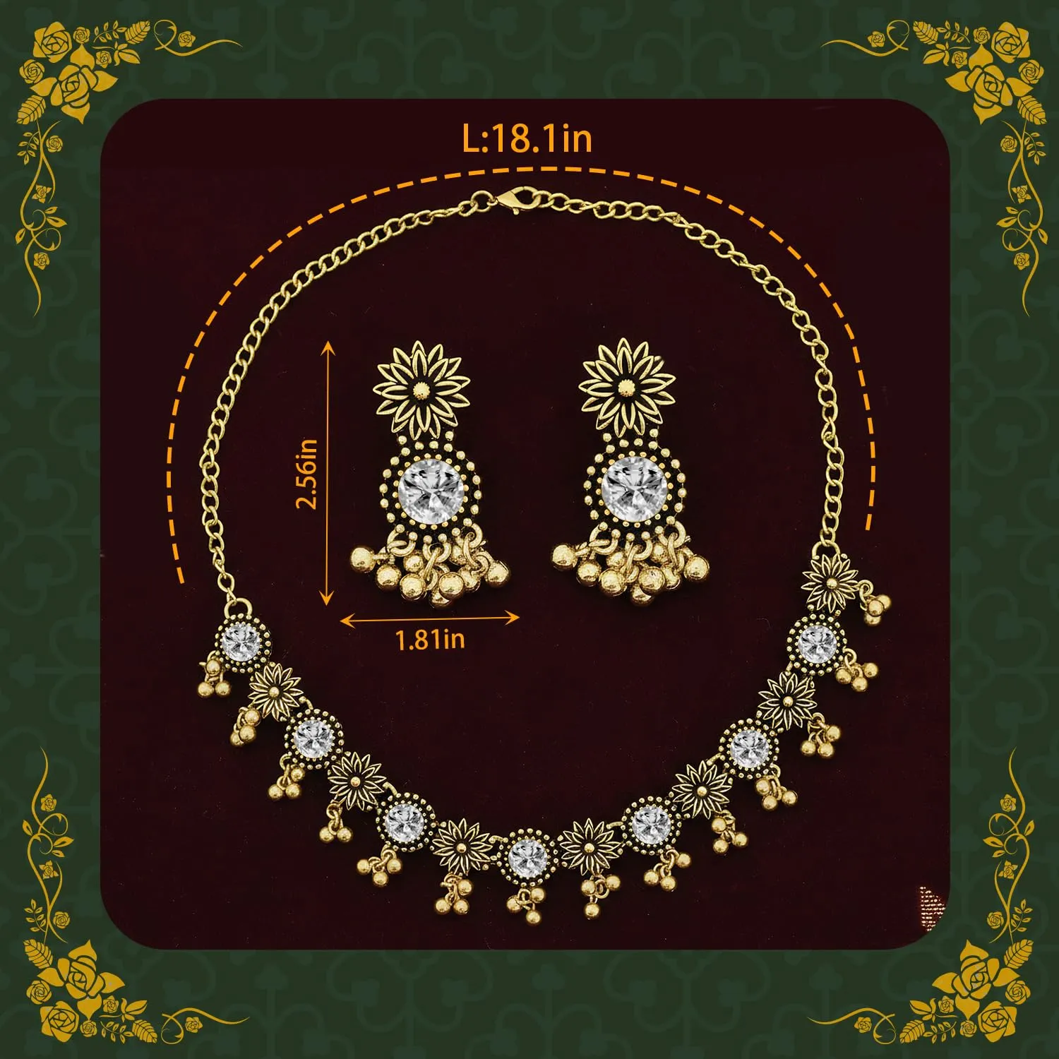 VLYX Set di Gioielli Tradizionali Indiani per Donna, Collana e Orecchini Jhumka, Stile Boho Etnico, Matrimonio, Regalo per Festa (Bianco) - immagine 4