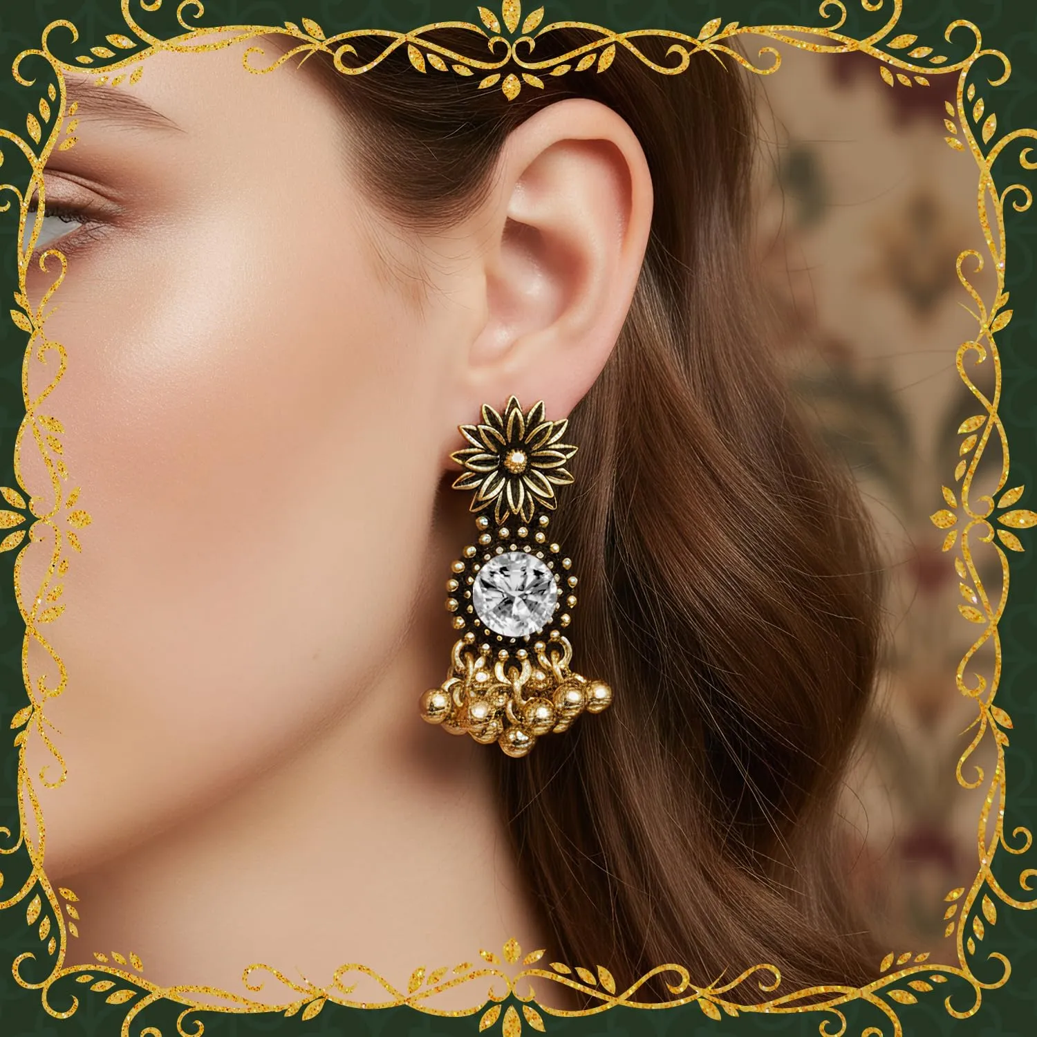 VLYX Set di Gioielli Tradizionali Indiani per Donna, Collana e Orecchini Jhumka, Stile Boho Etnico, Matrimonio, Regalo per Festa (Bianco) - immagine 5