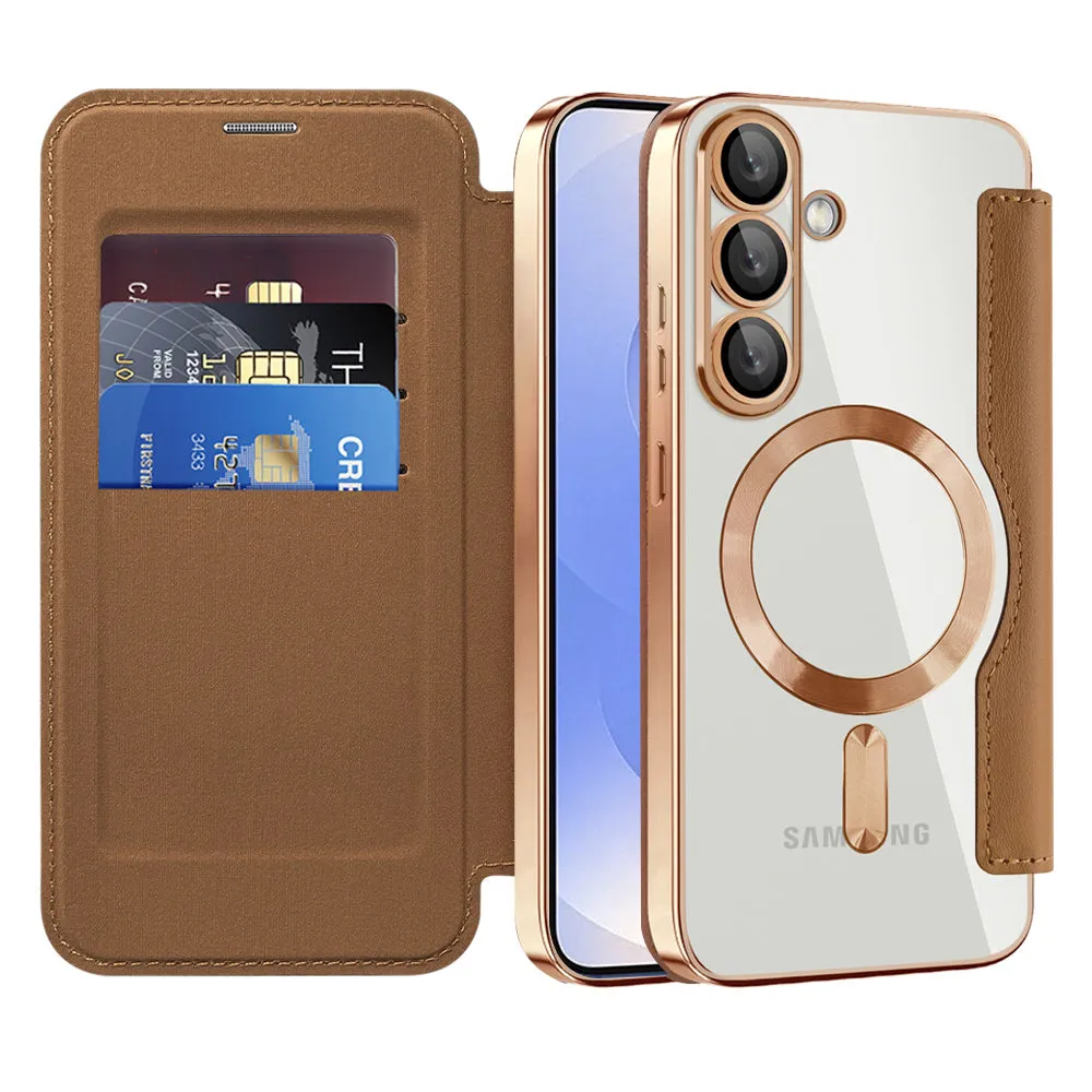 Custodia MagSafe per Samsung Galaxy S25+ S936, Techsuit, SmartMag Book, Marrone - immagine 1